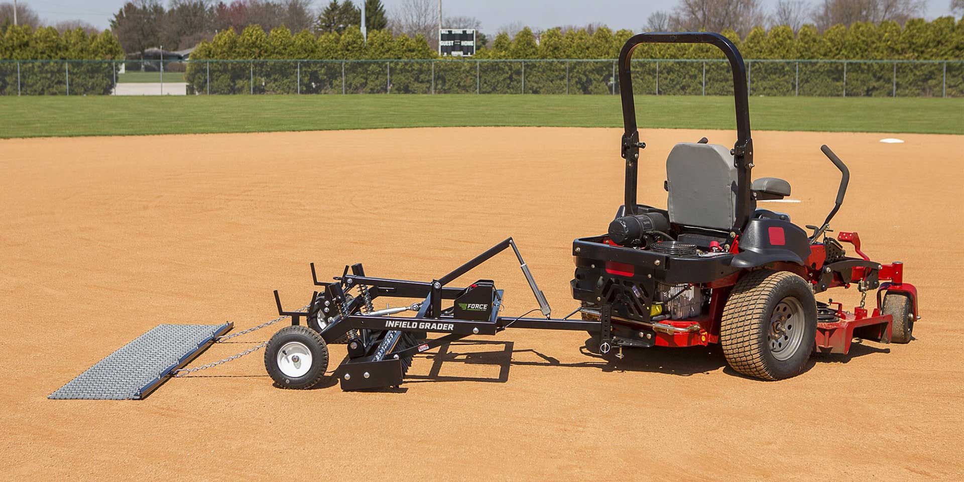 Infield Grader being shown while on a baseball/softball field.